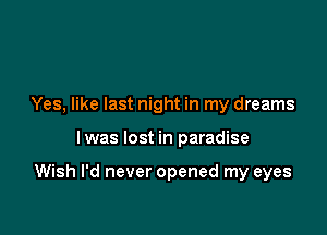 Yes, like last night in my dreams

Iwas lost in paradise

Wish I'd never opened my eyes