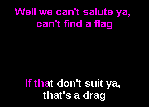 Well we can't salute ya,
can't find a flag

If that don't suit ya,
that's a drag