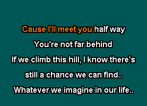 Cause I'll meet you halfway
You're not far behind
lfwe climb this hill, I know there's
still a chance we can find..

Whatever we imagine in our life..