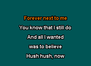 Forever next to me
You know that I still do
And all I wanted

was to believe

Hush hush, now