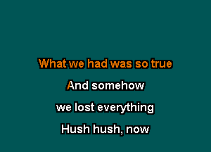 What we had was so true

And somehow

we lost everything

Hush hush, now