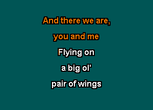 And there we are,
you and me
Flying on
a big ol'

pair of wings