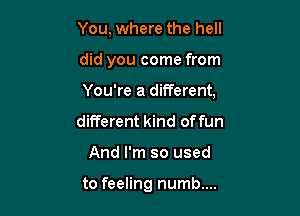 You, where the hell

did you come from

You're a different,

different kind of fun
And I'm so used

to feeling numb....