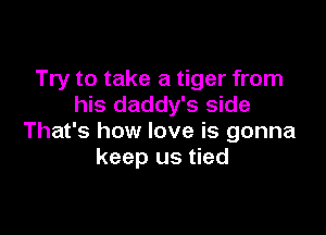 Try to take a tiger from
his daddy's side

That's how love is gonna
keep us tied