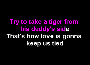 Try to take a tiger from
his daddy's side

That's how love is gonna
keep us tied