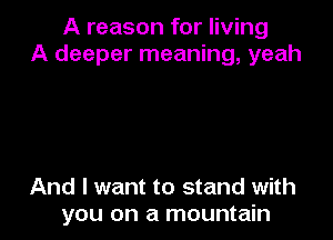 A reason for living
A deeper meaning, yeah

And I want to stand with
you on a mountain