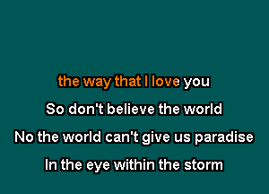 the way that I love you
So don't believe the world

No the world can't give us paradise

In the eye within the storm