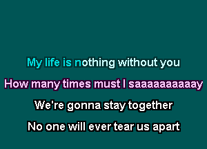 My life is nothing without you
How many times must I saaaaaaaaaay
We're gonna stay together

No one will ever tear us apart