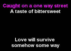 Caught on a one way street
A taste of bittersweet

Love will survive
somehow some way