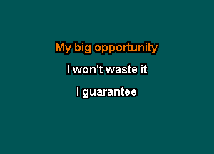 My big opportunity

I won't waste it

I guarantee