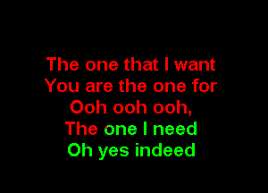 The one that I want
You are the one for

Ooh ooh ooh,
The one I need
Oh yes indeed