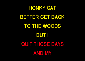 HONKY CAT
BETTER GET BACK
TO THE WOODS

BUT I
QUIT THOSE DAYS
AND MY