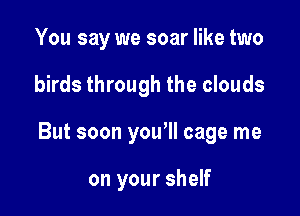 You say we soar like two

birds through the clouds

But soon you'll cage me

on your shelf