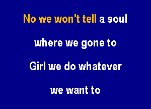 No we won't tell a soul

where we gone to

Girl we do whatever

we want to