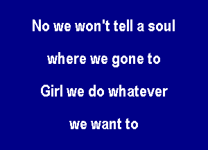No we won't tell a soul

where we gone to

Girl we do whatever

we want to