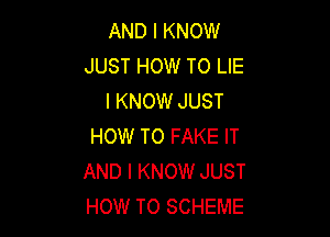 AND I KNOW
JUST HOW TO LIE
I KNOW JUST

HOW TO FAKE IT
AND I KNOW JUST
HOW TO SCHEME