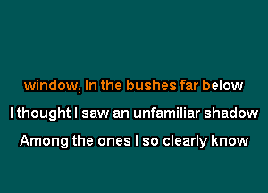 window, In the bushes far below
I thought I saw an unfamiliar shadow

Among the ones I so clearly know