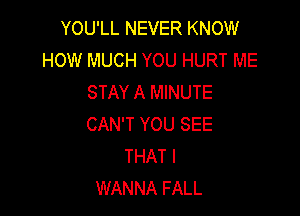 YOU'LL NEVER KNOW
HOW MUCH YOU HURT ME
STAY A MINUTE

CAN'T YOU SEE
THAT I
WANNA FALL