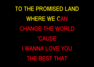 TO THE PROMISED LAND
WHERE WE CAN
CHANGE THE WORLD

'CAUSE
I WANNA LOVE YOU
THE BEST THAT