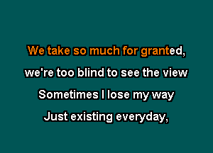 We take so much for granted,

we're too blind to see the view

Sometimes I lose my way

Just existing everyday,