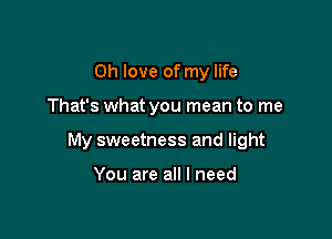 on love of my life

That's what you mean to me

My sweetness and light

You are all I need