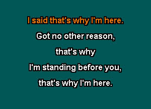 I said that's why I'm here.
Got no other reason,
that's why

I'm standing before you,

that's why I'm here.