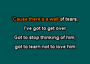 'Cause there's a wall of tears,
I've got to get over

Got to stop thinking of him,

got to learn not to love him