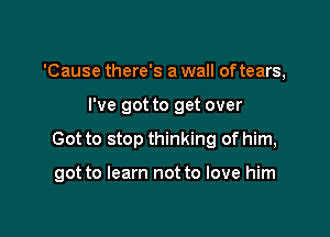 'Cause there's a wall of tears,
I've got to get over

Got to stop thinking of him,

got to learn not to love him