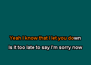 Yeah I know that I let you down

Is it too late to say I'm sorry now