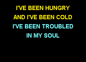 I'VE BEEN HUNGRY
AND I'VE BEEN COLD
I'VE BEEN TROUBLED

IN MY SOUL