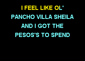 I FEEL LIKE OL'
PANCHO VILLA SHEILA
AND I GOT THE
PESOS'S T0 SPEND