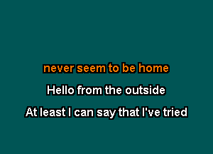 never seem to be home

Hello from the outside

At least I can say that I've tried