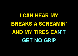 I CAN HEAR MY
BREAKS A SCREAMIN'

AND MY TIRES CAN'T
GET NO GRIP