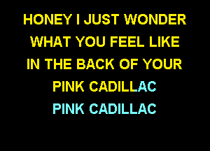 HONEY I JUST WONDER
WHAT YOU FEEL LIKE
IN THE BACK OF YOUR

PINK CADILLAC
PINK CADILLAC