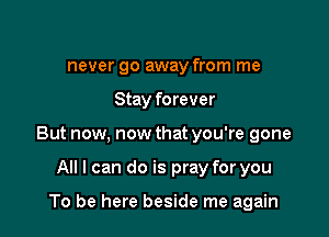 never go away from me

Stay forever

But now, now that you're gone

All I can do is pray for you

To be here beside me again