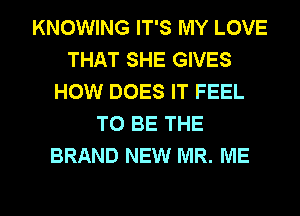 KNOWING IT'S MY LOVE
THAT SHE GIVES
HOW DOES IT FEEL
TO BE THE
BRAND NEW MR. ME