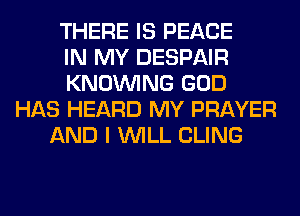 THERE IS PEACE
IN MY DESPAIR
KNOUVING GOD
HAS HEARD MY PRAYER
AND I WILL CLING