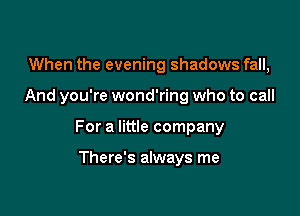 When the evening shadows fall,

And you're wond'ring who to call

For a little company

There's always me