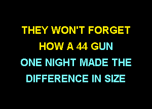 THEY WON'T FORGET
HOW A 44 GUN
ONE NIGHT MADE THE
DIFFERENCE IN SIZE