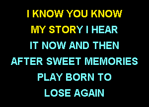 I KNOW YOU KNOW
MY STORY I HEAR
IT NOW AND THEN
AFTER SWEET MEMORIES
PLAY BORN TO
LOSE AGAIN