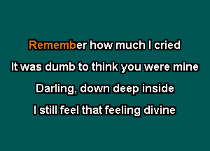 Remember how much I cried
It was dumb to think you were mine

Darling, down deep inside

I still feel that feeling divine