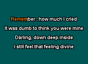 Remember.. how much I cried
It was dumb to think you were mine

Darling, down deep inside

I still feel that feeling divine