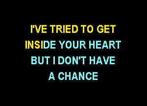 I'VE TRIED TO GET
INSIDE YOUR HEART

BUT I DON'T HAVE
A CHANCE