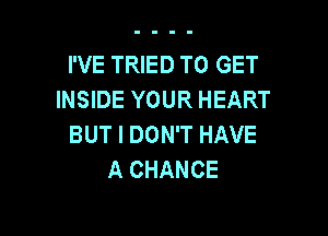 I'VE TRIED TO GET
INSIDE YOUR HEART

BUT I DON'T HAVE
A CHANCE