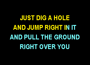 JUST DIG A HOLE
AND JUMP RIGHT IN IT

AND PULL THE GROUND
RIGHT OVER YOU
