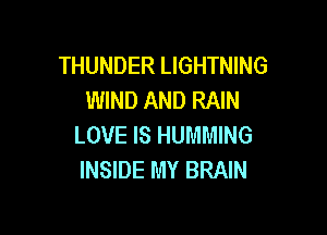 THUNDER LIGHTNING
WIND AND RAIN

LOVE IS HUMMING
INSIDE MY BRAIN