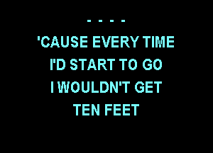 'CAUSE EVERY TIME
I'D START TO GO

I WOULDN'T GET
TEN FEET