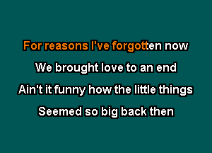 For reasons I've forgotten now

We brought love to an end

Ain't it funny how the little things

Seemed so big back then