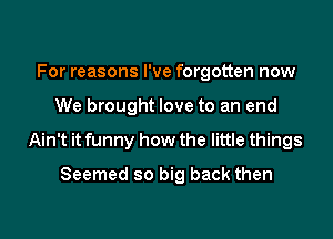 For reasons I've forgotten now

We brought love to an end

Ain't it funny how the little things

Seemed so big back then