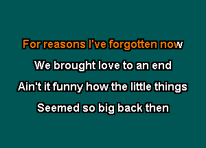 For reasons I've forgotten now

We brought love to an end

Ain't it funny how the little things

Seemed so big back then